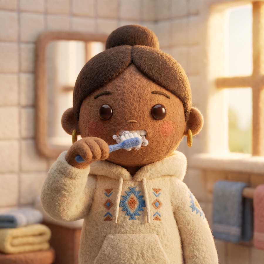A Little Niiji brushing their teeth